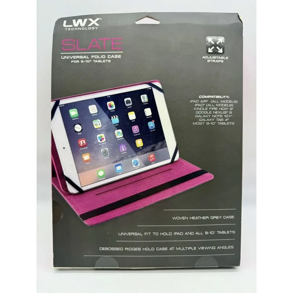LWX Technology Slate Universal Folio Case‎ For 9-10 Inch Tablets Gray And Pink￼